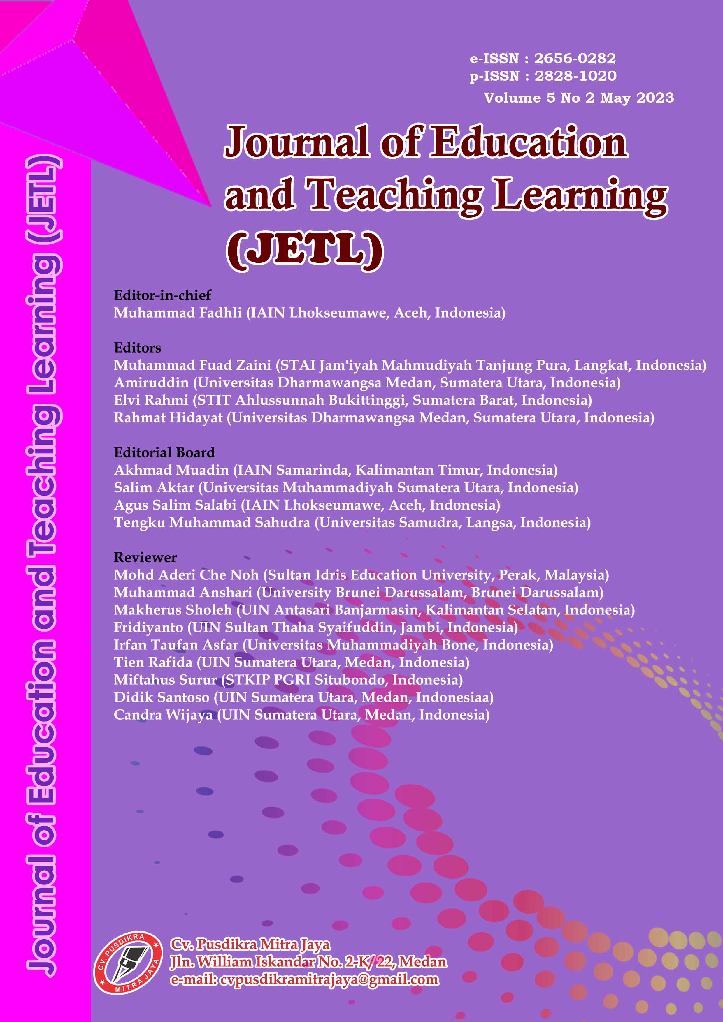 					View Vol. 5 No. 2 (2023): Journal of Education and Teaching Learning (JETL)
				